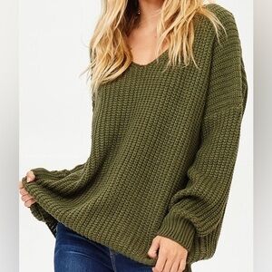 Main Strip Olive V-Neck Sweater